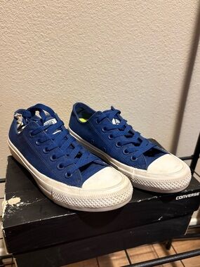 Converse Low-Top Canvas Sneakers in Royal Blue and White